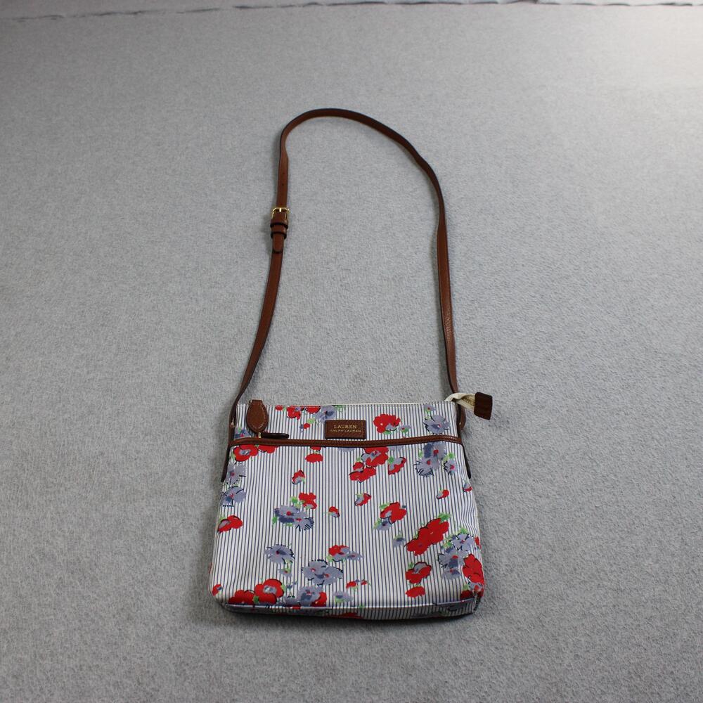 Lauren Ralph Crossbody Bag Women Small Floral Stripe Zip Purse Adjustable Light